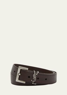 Men's Cassandre Calfskin Square-Buckle Belt