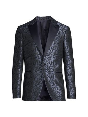 Men's Cerimonia Floral Silk-Wool Brocade One-Button Dinner Jacket - Ocean Blue - Size 40