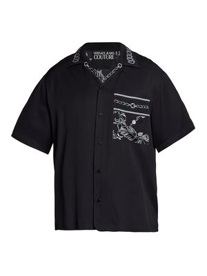 Men's Chain-Link Camp Shirt - Black - Size 34
