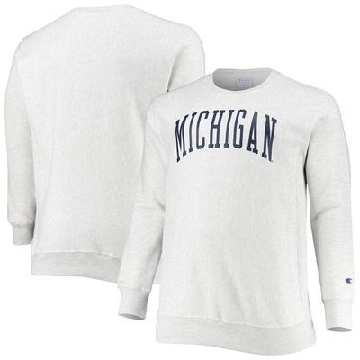 Men's Champion Ash Michigan Wolverines Big & Tall Reverse Weave Fleece Crewneck Pullover Sweatshirt