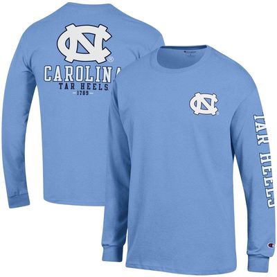 Men's Champion Carolina Blue North Carolina Tar Heels Team Stack Long Sleeve T-Shirt in Light Blue