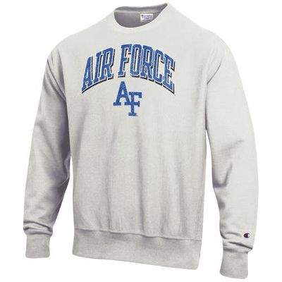 Men's Champion Gray Air Force Falcons Arch Over Logo Reverse Weave Pullover Sweatshirt in Heather Gray