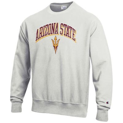 Men's Champion Gray Arizona State Sun Devils Arch Over Logo Reverse Weave Pullover Sweatshirt in Heather Gray