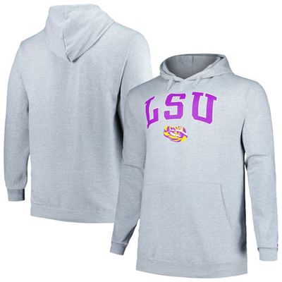 Men's Champion Gray LSU Tigers Big & Tall Arch Over Logo Powerblend Pullover Hoodie
