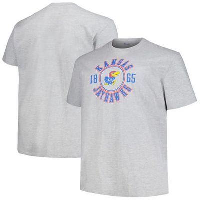 Men's Champion Heather Gray Kansas Jayhawks Big & Tall Circle Logo T-Shirt