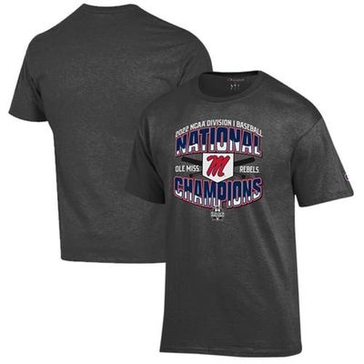 Men's Champion Heathered Charcoal Ole Miss Rebels 2022 NCAA Men's Baseball College World Series Champions Locker Room T-Shirt in Heather Charcoal at
