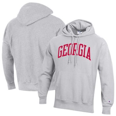 Men's Champion Heathered Gray Georgia Bulldogs Team Arch Reverse Weave Pullover Hoodie in Heather Gray