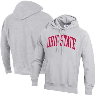 Men's Champion Heathered Gray Ohio State Buckeyes Team Arch Reverse Weave Pullover Hoodie in Heather Gray