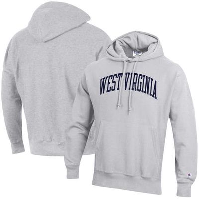 Men's Champion Heathered Gray West Virginia Mountaineers Team Arch Reverse Weave Pullover Hoodie in Heather Gray
