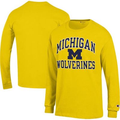 Men's Champion Maize Michigan Wolverines High Motor Long Sleeve T-Shirt