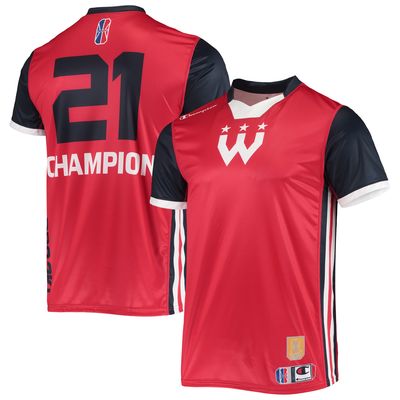 Men's Champion Red/Navy Wizards District Gaming Authentic Jersey V-Neck T-Shirt