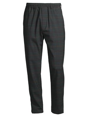 Men's Charles Plaid Wool Straight-Leg Pants - Forest Green - Size Small - Forest Green - Size Small