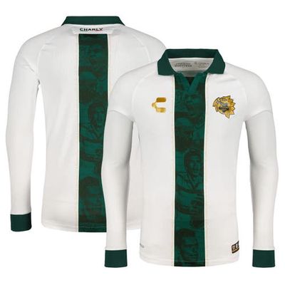 Men's Charly White/Green Santos Laguna 40th Anniversary Authentic Long Sleeve Jersey