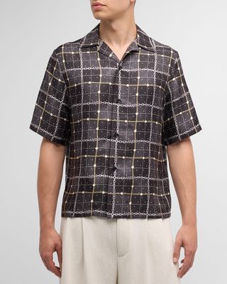 Men's Charm Check Silk Camp Shirt