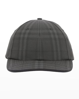 Men's Check Baseball Cap w/ Leather Piping