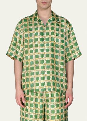 Men's Check Fields Silk Camp Shirt