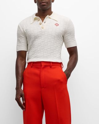 Men's Checked Boucle Polo Shirt