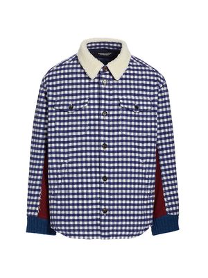 Men's Checked Wool-Blend Shirt Jacket - Navy Check - Size Medium