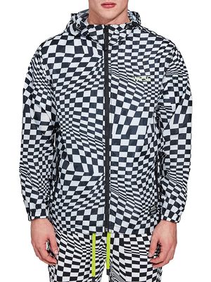 Men's Checkerboard Packable Windbreaker - Black - Size XS - Black - Size XS