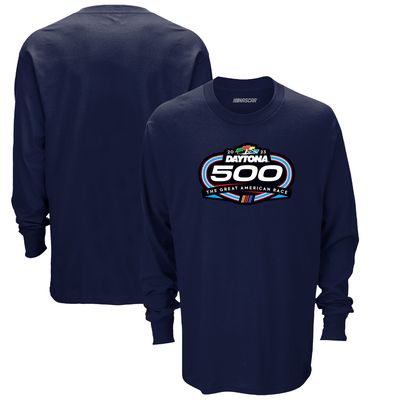 Men's Checkered Flag Navy 2023 Daytona 500 Logo Long Sleeve T-Shirt