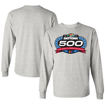 Men's Checkered Flag Sports Gray 2024 Daytona 500 Logo Long Sleeve T-Shirt