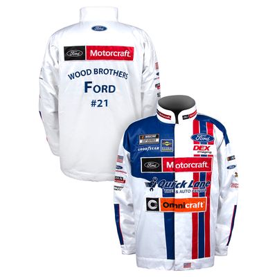 Men's Checkered Flag White Harrison Burton Ford Motocraft Nylon Uniform Full-Snap Jacket