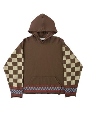 Men's Checkered Hoodie Sweatshirt - Brown - Size Medium