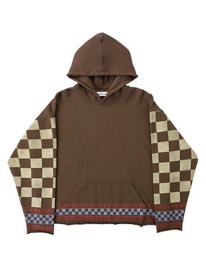 Men's Checkered Hoodie Sweatshirt - Brown - Size Small - Brown - Size Small