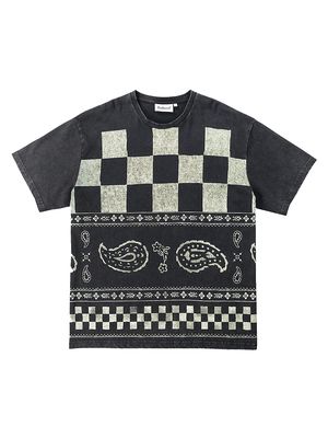 Men's Checkered Ornament T-Shirt - Black - Size XL - Black - Size XL