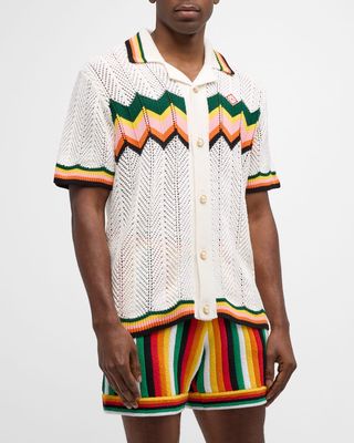 Men's Chevron Lace Knit Short-Sleeve Shirt