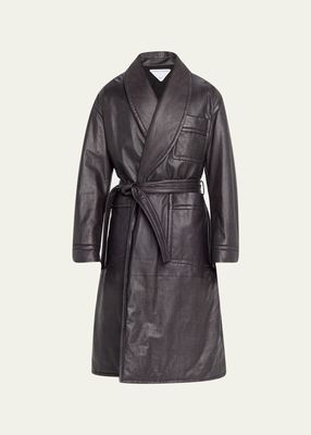 Men's Chevron-Print Leather Shawl Trench Coat