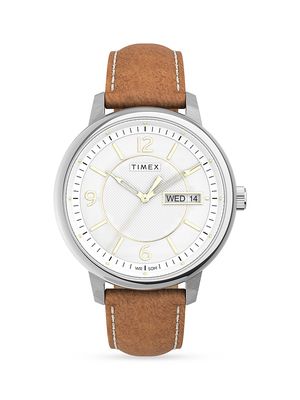 Men's Chicago Leather Strap Watch - Tan Silver Tone White - Tan Silver Tone White