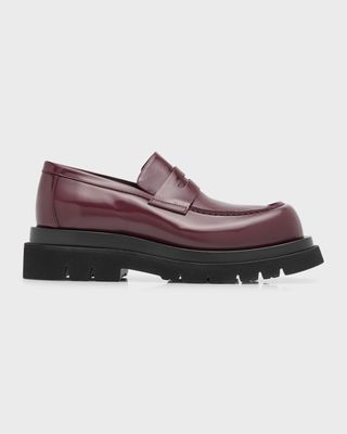 Men's Chunky Lug Glossy Leather Penny Loafers