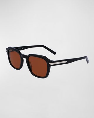 Men's Classic Logo Acetate Rectangle Sunglasses