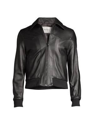 Men's Collared Lambskin Jacket - Black - Size 36 - Black - Size 36