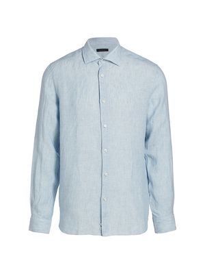 Men's COLLECTION Linen Button-Front Shirt - Soft Blue - Size Small