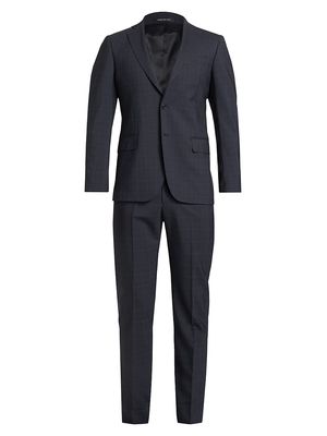 Men's COLLECTION Plaid Wool Single-Breasted Suit - Navy - Size 38