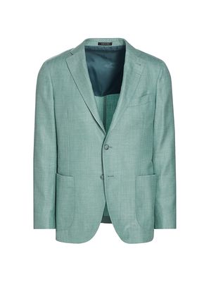 Men's COLLECTION Striped Chevron Wool & Silk-Blend Two-Button Sport Coat - Seafoam - Size 38