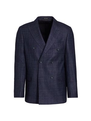 Men's COLLECTION Tonal Double-Breasted Windowpane Sportcoat - Navy - Size 40