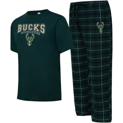 Men's College Concepts Hunter Green/Black Milwaukee Bucks Arctic T-Shirt & Pajama Pants Sleep Set