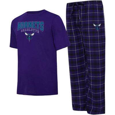 Men's College Concepts Purple/Black Charlotte Hornets Arctic T-Shirt & Pajama Pants Sleep Set