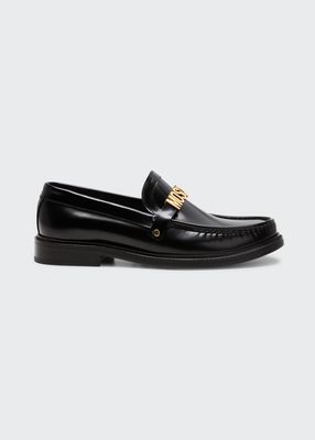 Men's College Metal Logo Leather Loafers