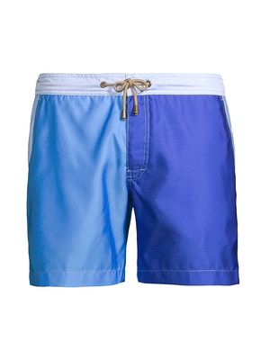 Men's Color-Blocked Printed Swim Shorts - Blue - Size 33 - Blue - Size 33