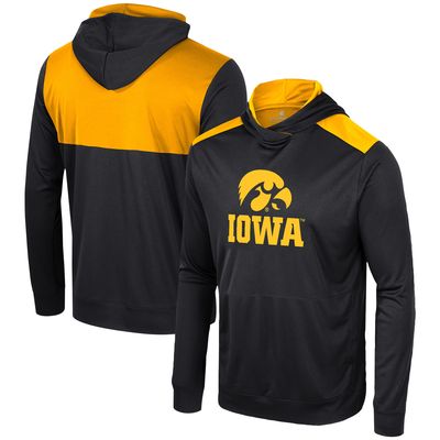 Men's Colosseum Black Iowa Hawkeyes Warm Up Long Sleeve Hoodie T-Shirt