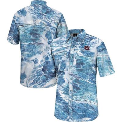Men's Colosseum Blue Auburn Tigers Realtree Aspect Charter Full-Button Fishing Shirt