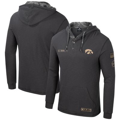 Men's Colosseum Charcoal Iowa Hawkeyes OHT Military Appreciation Henley Pullover Hoodie