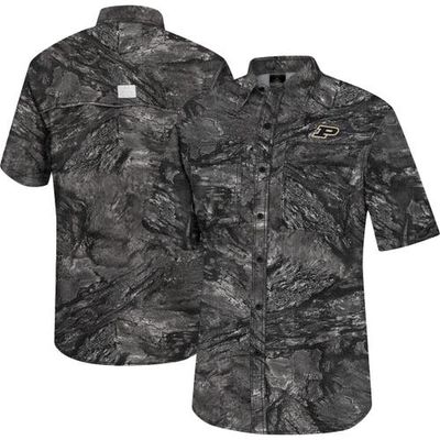 Men's Colosseum Charcoal Purdue Boilermakers Realtree Aspect Charter Full-Button Fishing Shirt