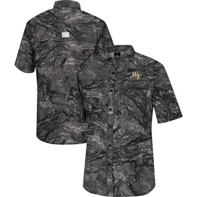 Men's Colosseum Charcoal Wake Forest Demon Deacons Realtree Aspect Charter Full-Button Fishing Shirt