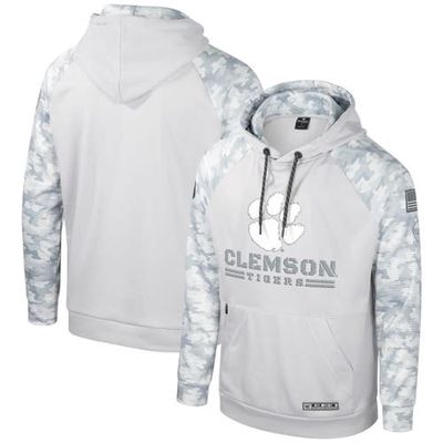 Men's Colosseum Gray Clemson Tigers OHT Military Appreciation Ice Raglan Pullover Hoodie