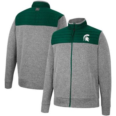 Men's Colosseum Gray/Green Michigan State Spartans Putter Herringbone Full-Zip Jacket in Charcoal